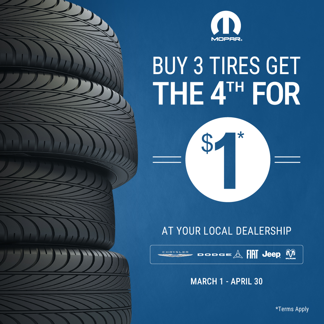 Coupon for Buy 3 Tires get the 4th for $1 
